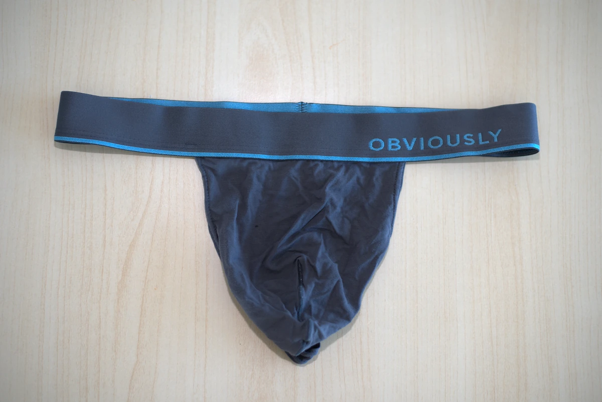 Front flat lay of the Obviously Primeman Thong in Titanium.